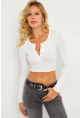 Kadın Beyaz Çıtçıtlı Crop Bluz CG379