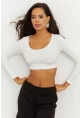 Kadın Beyaz Crop Bluz CG261