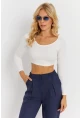 Kadın Beyaz Crop Bluz CG367