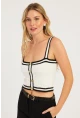 Kadın Beyaz Düğme Detaylı Triko Crop Bluz MSS134