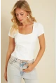 Kadın Beyaz Kare Yaka Bluz YLE613
