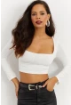Kadın Beyaz Kare Yaka Crop Bluz CG263