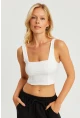Kadın Beyaz Kare Yaka Crop Bluz CG348