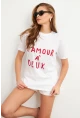 Kadın Beyaz-Kırmızı Baskılı Pijama T-Shirt AYD411