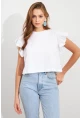 Kadın Beyaz Kolları Volanlı Crop T-Shirt SAN100