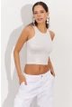 Kadın Beyaz Metalik Crop Bluz LPP1218