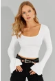 Kadın Beyaz Ön Arka U Crop Bluz CG302