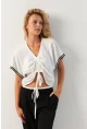Kadın Beyaz Önü Büzgülü Bluz XL2039