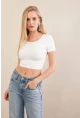 Kadın Beyaz Sırtı Açık Crop Bluz AN6038