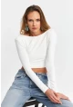 Kadın Beyaz Sırtı Açık Crop Bluz EV21