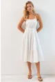 Kadın Beyaz Sırtı Gipeli Astarlı Midi Elbise BK267229