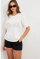 Kadın Beyaz Straslı Oversize T-Shirt TPG13