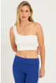 Kadın Beyaz Tek Omuz Crop Bluz CG338
