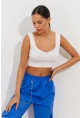 Kadın Beyaz Triko Crop Atlet YV118