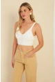 Kadın Beyaz Triko Crop Bluz KZ2507