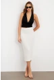 Kadın Beyaz Yırtmaçlı Bürümcük Midi Etek ZH329