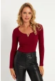 Kadın Bordo Aksesuarlı Kaşkorse Bluz RLO17