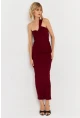Kadın Bordo Asimetrik Yaka Maxi Elbise NH25455