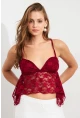 Kadın Bordo Askılı Dantel Crop Bluz MTK13458