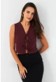 Kadın Bordo Bağlama Detaylı Astarlı Yelek ELA6645