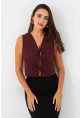 Kadın Bordo Bağlama Detaylı Astarlı Yelek ELA6645