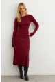 Kadın Bordo Bağlamalı Kaşkorse Midi Elbise MFRY2268
