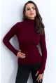 Kadın Bordo Balıkçı Yaka Triko Bluz MYV102-90