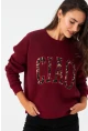 Kadın Bordo Baskılı Sweatshirt MPP6429