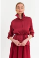 Kadın Bordo Beli Bağlamalı Saten Gömlek MMRS4212
