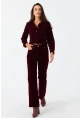 Kadın Bordo Beli Lastikli Kadife Pantolon CAR1076