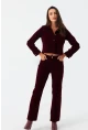 Kadın Bordo Beli Lastikli Kadife Pantolon CAR1076