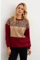 Kadın Bordo Bloklu Sweatshirt MST098