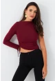 Kadın Bordo Büzülebilir Tek Kol Bluz CG390