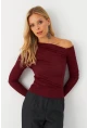 Kadın Bordo Çapraz Yaka Simli Bluz ERL10060
