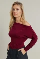 Kadın Bordo Degaje Yaka Bluz DMR382-1