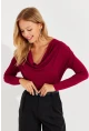 Kadın Bordo Degaje Yaka Bluz LPP1234
