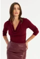 Kadın Bordo Degaje Yaka Büzgülü Bluz FRY2248