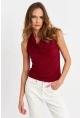 Kadın Bordo Degaje Yaka Kolsuz Bluz LPP1226-90
