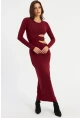 Kadın Bordo Dekolteli Maxi Elbise LİK9