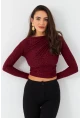Kadın Bordo Desenli Büzgülü Bluz LPP1279
