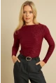 Kadın Bordo Desenli Büzgülü Bluz LPP1298