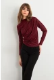 Kadın Bordo Desenli Büzgülü Bluz LPP1299