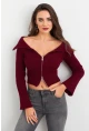 Kadın Bordo Devrik Yaka Kısa Hırka TEM103