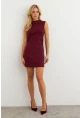Kadın Bordo Drapeli Mini Elbise SE6