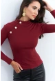 Kadın Bordo Düğme Aksesuarlı Kaşkorse Bluz EY2579
