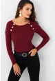 Kadın Bordo Düğme Aksesuarlı Kaşkorse Bluz EY2945