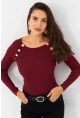 Kadın Bordo Düğme Aksesuarlı Kaşkorse Bluz EY2945