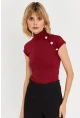 Kadın Bordo Düğme Detaylı Bluz EY3027