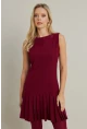 Kadın Bordo Etegi Pileli Mini Elbise FRY2265