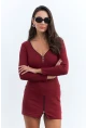 Kadın Bordo Fermuarlı Kaşkorse Mini Elbise EY2530